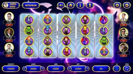 game play superhero theme slot game interface screen